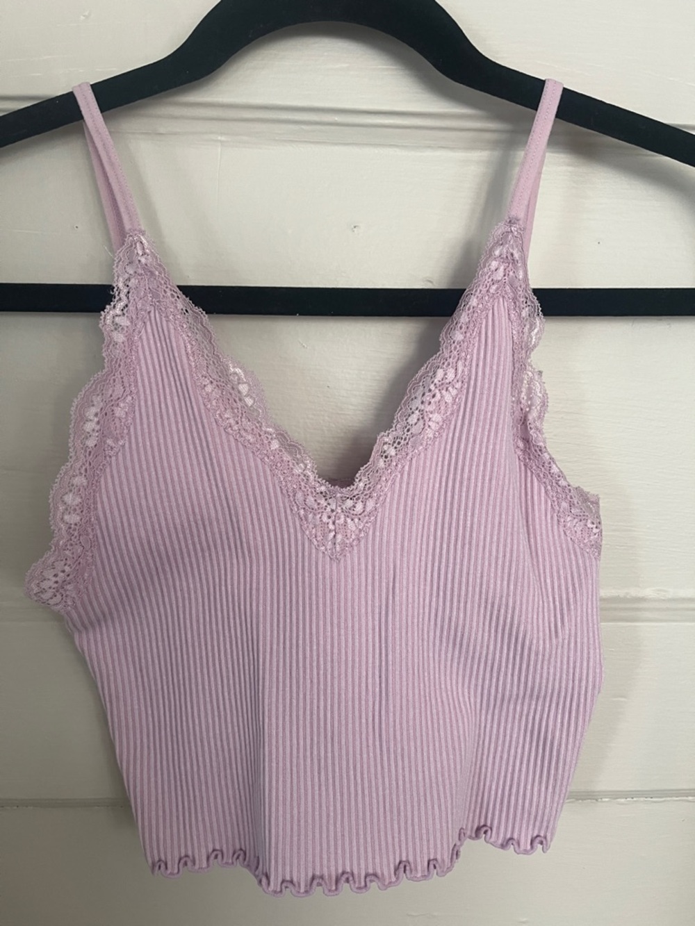 Love Tree Lavender Lace-Trim Ribbed Tank Top